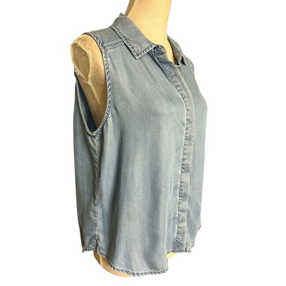 NYDJ Womens Vara Indigo PM Blue Tencel Chambray Button Back Sleeveless Top - Picture 6 of 8